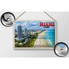 FEMER Tin Sign Travel 30 x 20 cm Miami USA Beach High Rise Sea Holiday Tin Sign