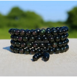 Unbranded Rainbow Black Obsidian 108 Mala Prayer Beads Necklace Healing Bracelet Gift
