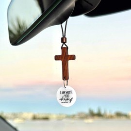 Yappy Bible Verse Car Rearview Hanging Cross Ornament, Daily Encouragement, Christian Accessories for Vehicle:_White