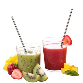 DesignerBox Extra-Long Stainless Steel Straws Milkshake Smoothie Straight Drinking Straw, 12 Inches Long x 0.3 Inches Diameter, Food-Safe 18/8 Stainless (Set of 2 Pcs)