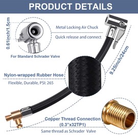 Melphan-Auto Flexible Tire Valve Extension Adapter, Locking Air Chuck Quick Connect and Release, Pressure Adjustable Tire Inflator Pump Hose Adapter for Car Motorcycle Bike,1PC