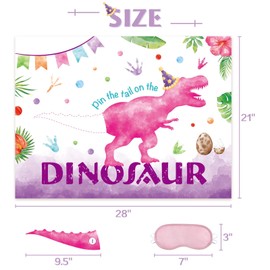 WERNNSAI Pin The Tail on the Dinosaur Party Games - Watercolor Dino Party Supplies for Kids Girls 21’’ x 28’’ Pink Dinosaur Poster with 24 Pcs Reusable Stickers for Birthday Baby Shower Activities