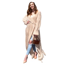 Long Fall Cardigans for Women 2024 - Floor-Length, Full-Sleeves, Open Front Knit Cardigan - Trendy Acrylic Wool Cardigan Sweaters for Women Tan