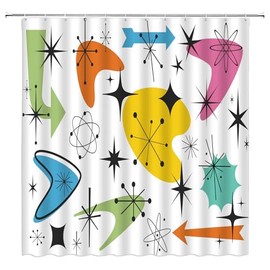 CCXTCZ Mid Century Modern Shower Curtain Retro Atomic Abstract Geometric Boomerangs Sputnik Iconic 1950s 1960s Vintage Art Fabric Bathroom Decor Curtains with Hooks,Yellow Blue Green