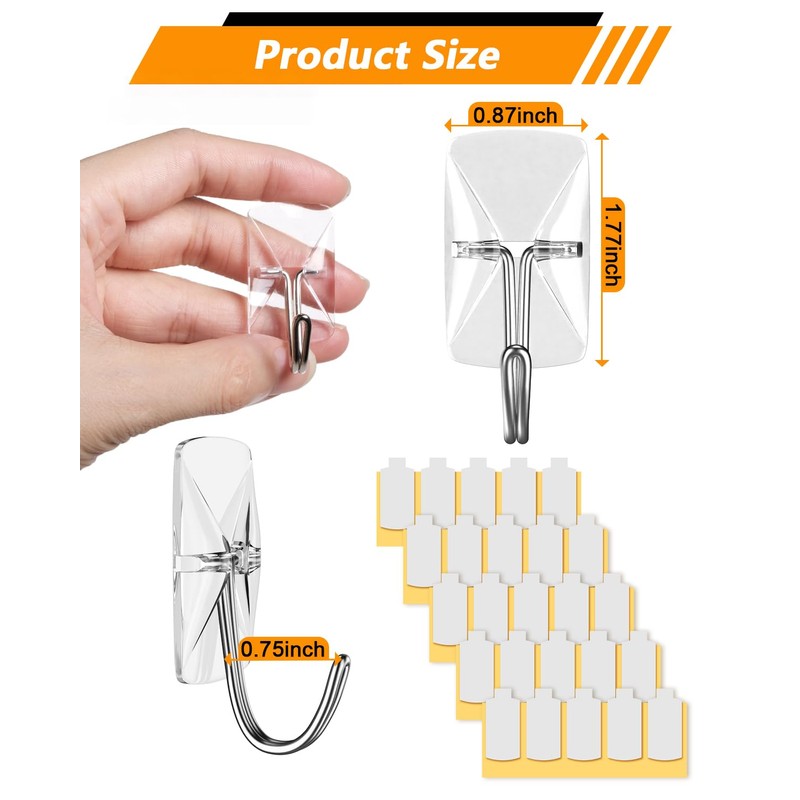 ispneay 20 Pack Clear Small Adhesive Wire Toggle Hooks Strips