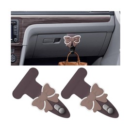 TSUGAMI Car Glove Box Hook, 2PCS Leather Cute Bow Vehicles Co-Pilot Storage Hanger for Handbags Purses, Foldable Automotive Interior Organizer Accessories, Universal for Truck, SUV, RV (Brown)
