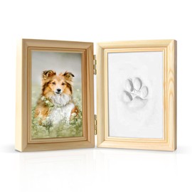 Lollanda Paw Print Set Dog and Cat, 3D Wooden Picture Frame, Paw Print, 3D Plaster Cast Set with Picture Frame for Print Set, Dog Paw Gift, Dog Wall Decoration