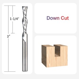 SpeTool 1/4 Inch Shank Down Cut Spiral Router Bit, 1-1/4 Inch Cutting Length, HRC55 Solid Carbide End Mill, Extra Long 3 Inch Total Length for CNC Wood Carving