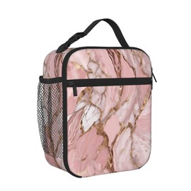 PrelerDIY Pink Marble Texture Lunch Box - Insulated Lunch Bags For Women/Men/Girls/Boys Detachable Handle Lunchbox Meal Tote Bag, Pink Marble Texture