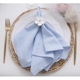 JINVASE Dinner Cloth Napkins Bulk,100% Soft Cotton Linen Napkins,Washable Napkins with Hemmed Edges for Weddings Decorations,Family Event Parties,16”*16”,(Set of 12, Pale Blue)
