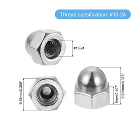 sourcing map #10-24 Acorn Cap Nuts, 60Pcs 304 Stainless Steel Dome Cap Head Acorn Nut Hardware Nuts for Bolt Cover, Silvery
