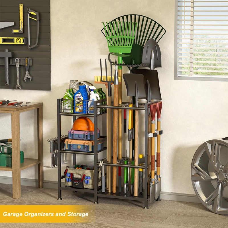 Keomaisyto Garden Tool Organizer With Basket - 3 Tier Yard