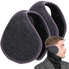Basic Sense Winter Earmuffs, Camouflage and Ribbed Pattern Extra Wide Warm Fleece-Lined Ear Warmers, Foldable & Comfortable for Skiing and Outdoor Activities for Unisex, Charcoal Black-Charcoal Black