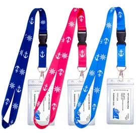 3 Pack Waterproof Lanyards with Detachable Buckle & ID Badge Holder for Cruise Ships Key Cards, Cruise Essentials & Must Have Accessories (Light Blue + Dark Blue + Red)