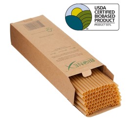 Bionex - Premium Biodegradable Sugarcane Straws, USDA BioPreferred, (8" Length straw), (100 straws/box) Alternative to Plastic