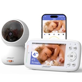 jeeber Wifi Smart Video Baby Monitor with Camera, Phone App & 4'' Screen Control, Motion & Cry Detection, Night Vision, Two-Way Talk, Lullabies, Temperature Sensor, 360° PTZ