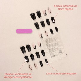 Auriselle Press on Nails Long 24 Pieces French False Long Square Nails Artificial Striped Pattern Nails Pink and Black on Soft Gel Nails, Perfect for Manicure at Home