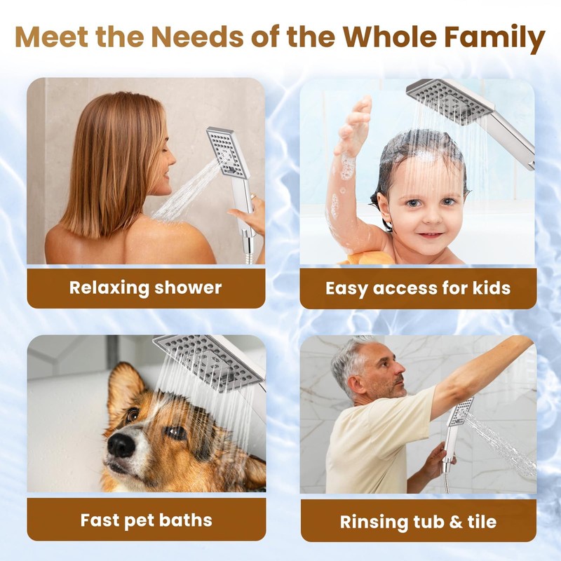 BRIGHT SHOWERS Rain Shower Head with Handheld Spray, 8 Inch