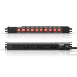 10 Outlet Rack Mount Power Strips with Individual Switch,1U Rack Mount PDU Power Strip for Network Server Racks - Surge Protection - 110V/15A - w/ 10ft Power Cord