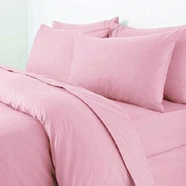 R&Z Plain Dyed Percale Polycotton Duvet Cover & 2 Pillow Cases Bed Set (Pink, Double)