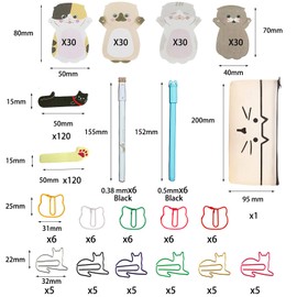 DUGYIRS Cat School Supplies 360 Sheets Cute Cats Sticky Notes 60 Pieces Cat Paper Clips Bookmark Clips 12 Pieces Creative Cat Gel Pen and 1 Piece White Cat Bag for School Office