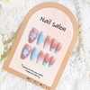24Pcs Blue Flower Press on Nails Medium Almond French Tip