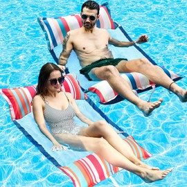 FindUWill Inflatable Pool Float, 2-Pack XL Soft Fabric Multi-Purpose Inflatable Water Hammock (Saddle, Lounge Chair, Hammock, Drifter), XL (Longer/Wider) Pool Lounge for Adults