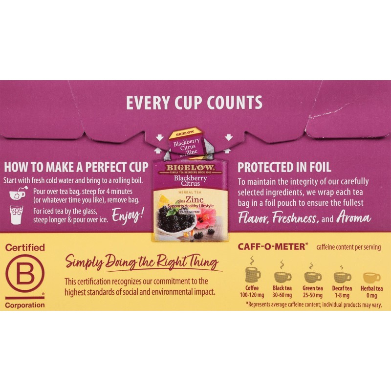 Bigelow Tea Blackberry Citrus 18 Bags 1.06 oz (Pack of