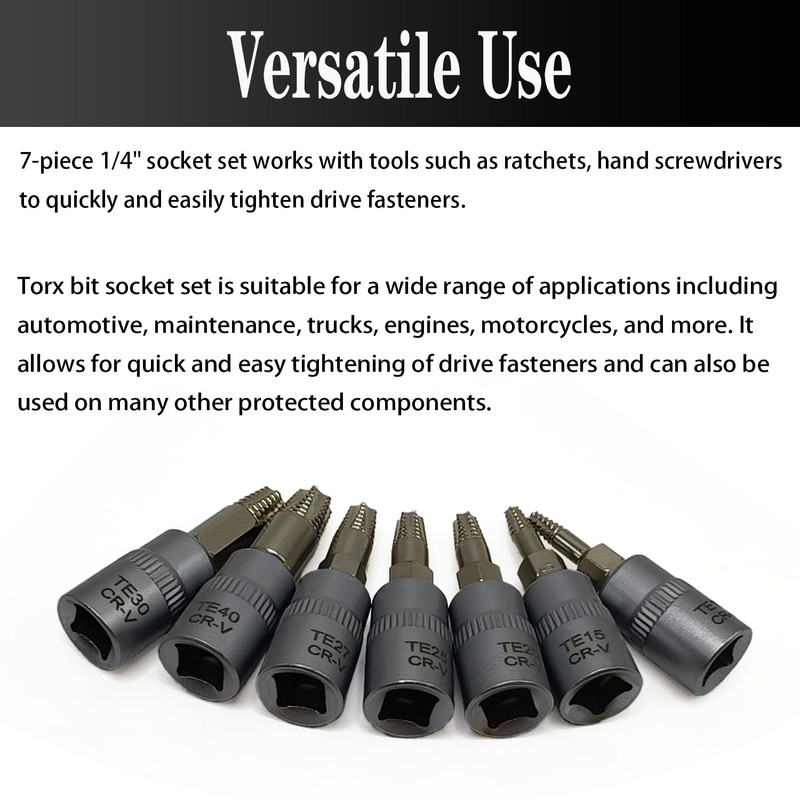 7PCS Torx Star 6 Point 1/4-Inch Impact Drive Socket Kit,