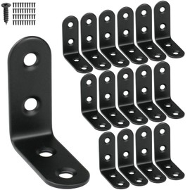 40mm Black Corner Brace L Bracket, 90 Degree Corner Brace Fastener Stainless Steel with Screws, 1.6″L x 0.67″W, 16pcs