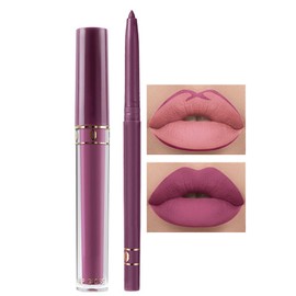 Berry Purple Lipstick Lip Liner Set, Nude Matte Dark Purple Liquid Lip gloss, Long-Lasting Waterproof Tinted Lip Balm, Non-fading Lipstick & Lip Line Pencil Set For Women & Girls Makeup(Purple)