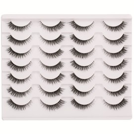 Gmagictobo False Eyelashes Natural Short Clear Band Cat Eye Lashes Light 3D Faux Mink Eyelashes Wispy Fake Eye Lashes Pack 14 Pairs