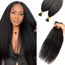 I Tip Hair Extensions Human Hair Kinky Straight Black Hair Extensions Real Human Hair I-tip 26 Inch Full Kinky Straight I Tips Extension Pre Bonded Keratin Remy Hair Kinkys Bundles 50 Strands 50G