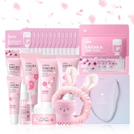 LAIKOU Set de Cuidado Facial Sakura para Adolescentes Kit Completo de 34 Piezas con Mascarillas de Barro Cepillo Pulpo y Banda de Spa