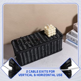 Caja para Manejo de Cables, Organizador de Cables de Ratán Hecho a Mano, Caja Ocultadora de Cables con 2 Ranuras Abiertas, Organizador de Cables Bajo el Escritorio para Router de Computadora, Hub USB