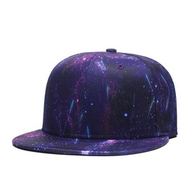 Quanhaigou Purple Galaxy Snapback Hat, Unisex Flat Bill 3D Starry Stars Adjustable Baseball Cap
