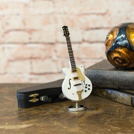 Electric Guitar Miniature Replica White 3 x 7 Resin Stone Tabletop Figurine