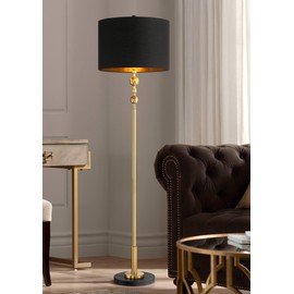360 Lighting Harlowe Modern Glam Luxury 63" Tall Standing Floor Lamp Skinny Pole Metal Gold Finish Living Room Bedroom House Reading Office Home Decor Entryway Dining Indoor Family Black Drum Shade