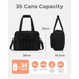 Puffer Cooler Bag 35 Cans Insulated Soft Cooler for Women Lightweight Ice Chest Leakproof & Portable Lunch Coolers for Picnic, Beach, Camping, Work, Travel, Trip (Black)