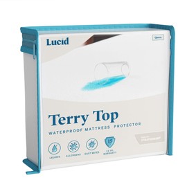 LUCID Premium Hypoallergenic 100% Waterproof Mattress Protector - Universal Fit, Cotton Terry Top, Queen , White