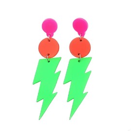 80s 90s Neon Earrings Retro Acrylic Lightning Drop Dangle Earring for Glow Party Outfit Jewelry-green