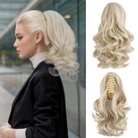 Sleekcute Clip On Ponytails for Women Ponytail Extension Natural Looking Thick Hairpiece with Easy Clip, Seamless Blend for Everyday Wear (10 Inch Platinum Blonde)