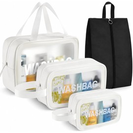4 Piezas Bolsa de Maquillaje de Viaje, Neceser de Aseo Impermeable para Mujer y Hombre, Cosmetiqueras Transparentes Portatil, Organizador de Cosmético para Artículos de Tocador Baño (Blanco)