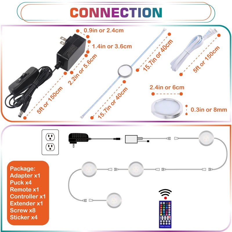 Lvyinyin RGBW Under Cabinet LED Puck Light Kit, Collection Display