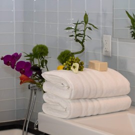 MOSOBAM 700 GSM Hotel Luxury Bamboo-Cotton, Bath Towel Sheets 35X70, White, Set of 2, Quick Dry, Soft Spa-Like Turkish Bathroom Sets, Oversized Extra Large Body Sheet Towels, Prime Bulk Clearance