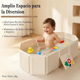 Bañera Plegable para Bebe con Aislamiento Térmico, Bañera Portátil para Niños, Material PVC + Placa Compuesta, Fácil de Limpiar, Tina de Baño Bebe, 75