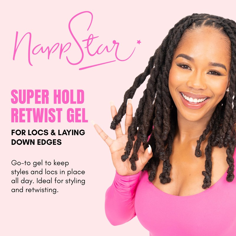 NappStar Super Hold Retwist Gel in Pink, Strong Hold for
