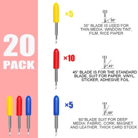 THANMAO 20 Pcs Replacement Blades Compatible with Explore Air 2/Air 3/Explore 4/Maker/Maker 3/Maker 4 Cutting Machines（5 Fine-Point Blades, 10 Standard Blades and 5 Deep Cutting Blades）