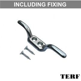 TERF® Heavy Duty Rope Cord Cleat Hooks 90mm [3.54''] Silver Washing Line Blind Curtain Ship Flagpole Cord Rope Cleat Hooks With Fixing Screw and Multi Purpose Use - Pack of 3