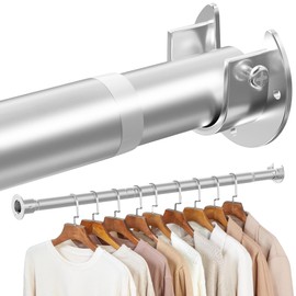 Metal Closet Rod,18 to 40 Inches Adjustable Closet Rods for Hanging Clothes,1.3 Inches Stainless Steel Heavy Duty Clothes Hanging Rod for Closet Wardrobes